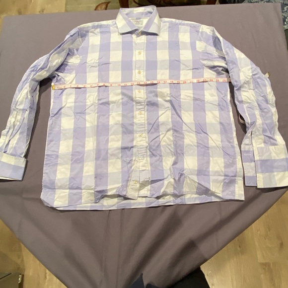 T.M. Lewin French cuff purple / white wide gingham check 17.5 / 38 - Picture 4 of 8